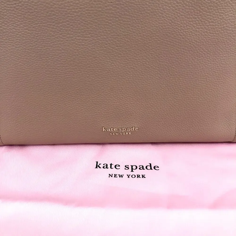 KATE SPADE Knott Large Tote Bag Tan Raw Pecan Shoulder Straps Leather NWT